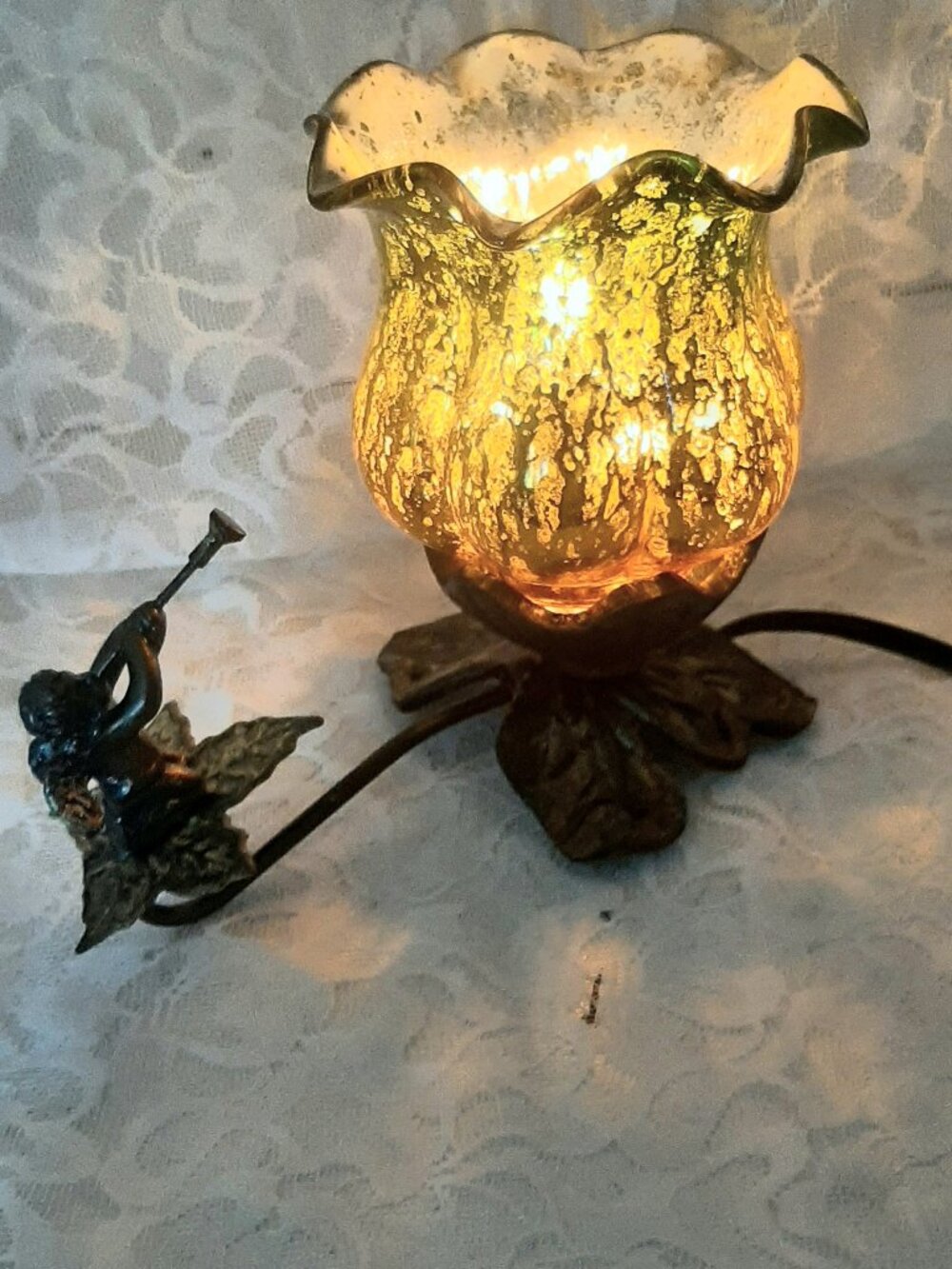 Green and Gold Mercury Glass Tulip Accent lamp